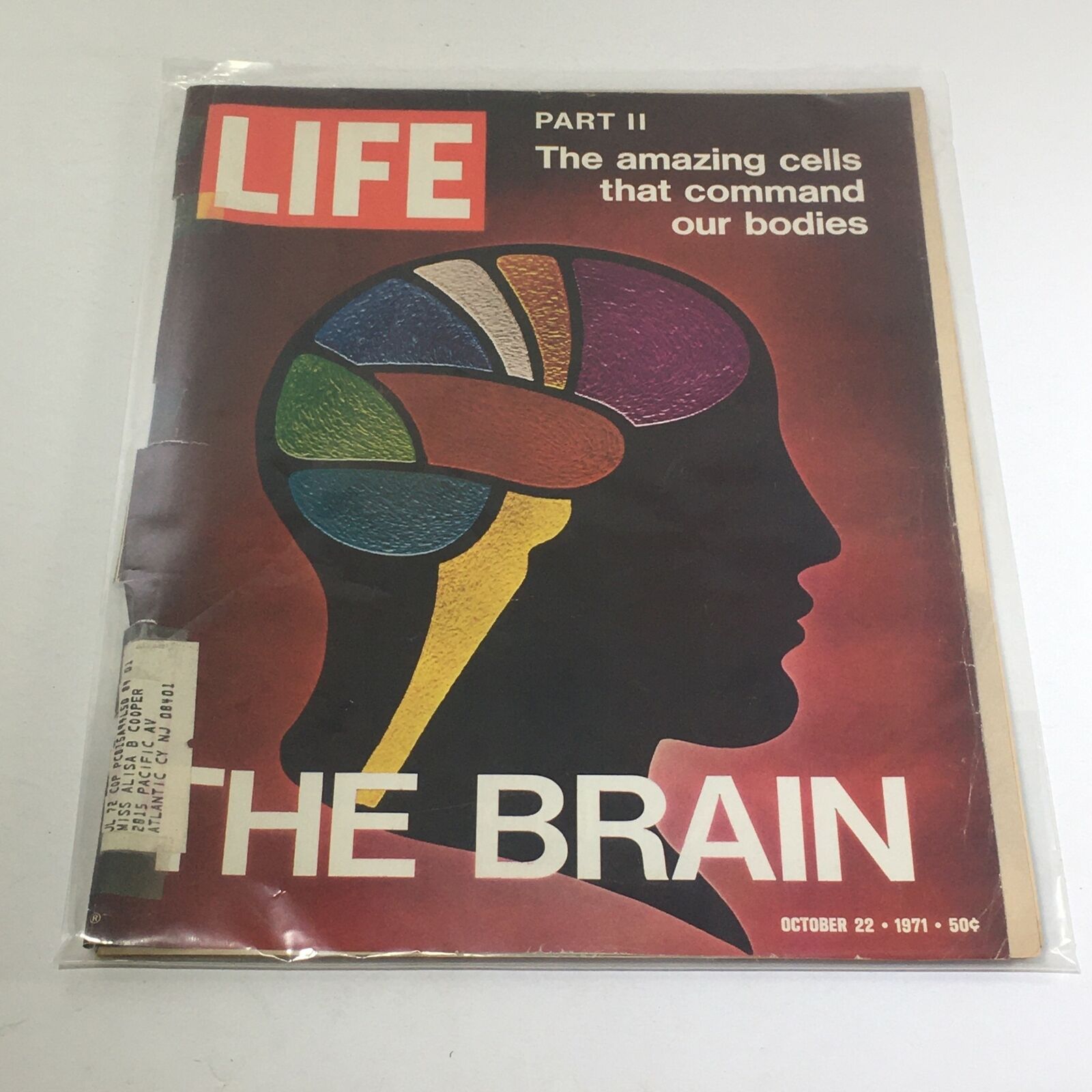 VTG Life Magazine Cover - October 22 1971 featuring a colorful illustration of a brain and the title 'THE BRAIN' with a focus on the theme of the amazing cells that command our bodies.