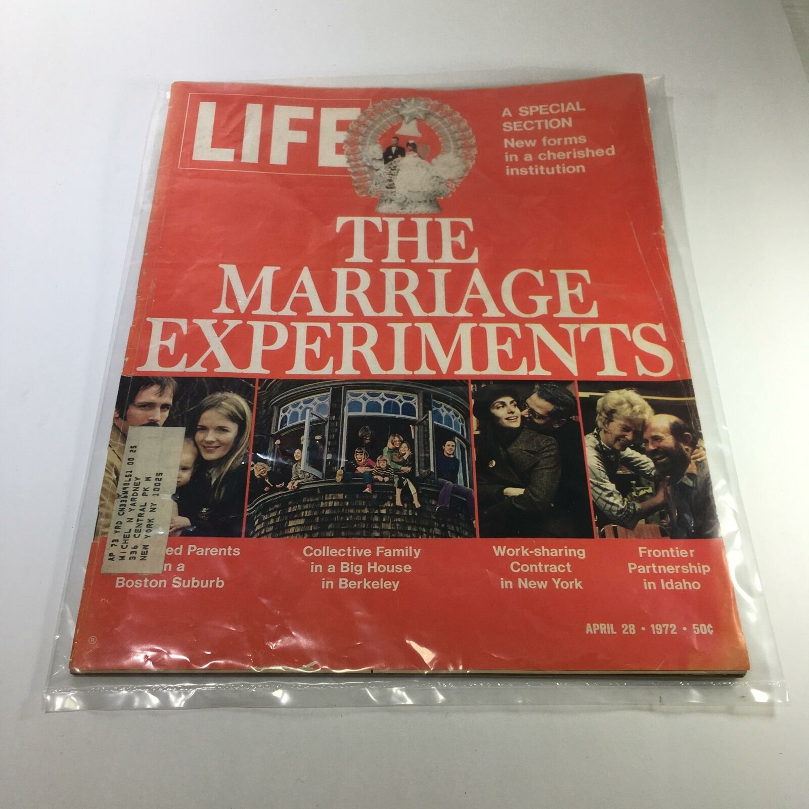 Vintage Life Magazine cover from April 28, 1972 titled 'The Marriage Experiments.' The cover features engaging images highlighting diverse marriage themes and social concepts of the era.