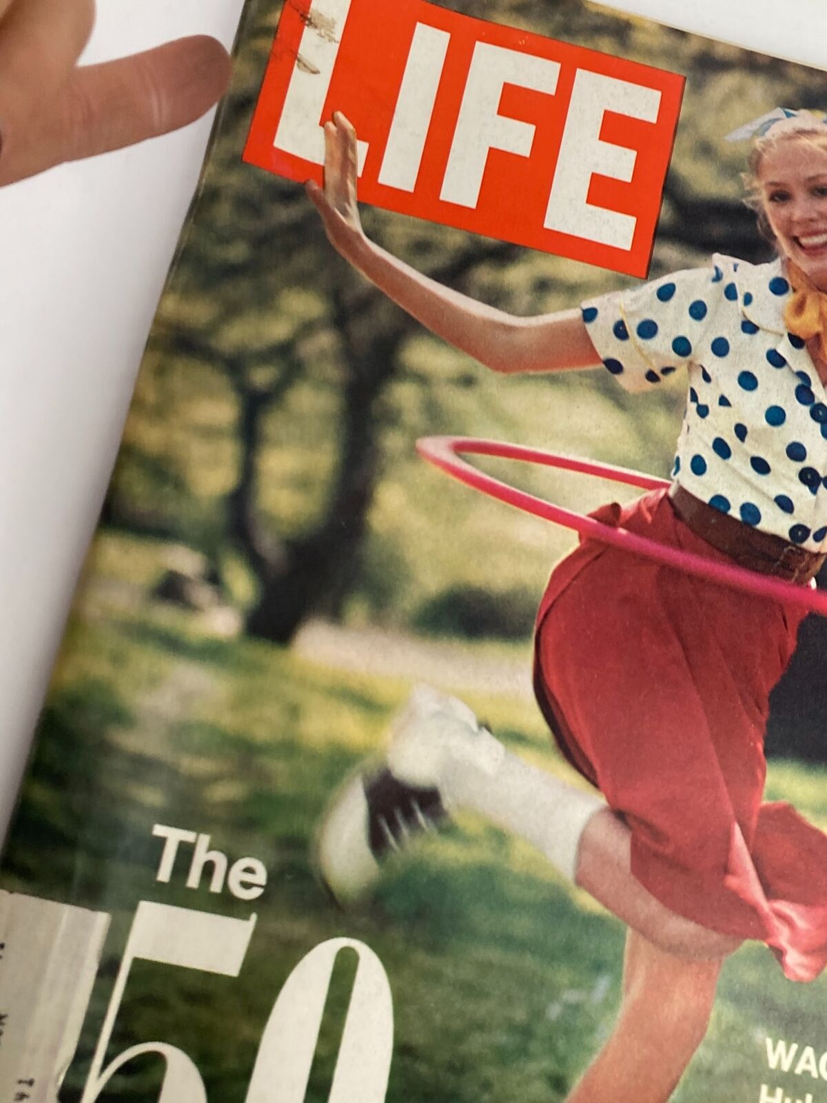 Detail of the VTG Life Magazine June 16, 1972 cover, showcasing a woman hula hooping, along with the bold title and nostalgic elements highlighting the era's pop culture.