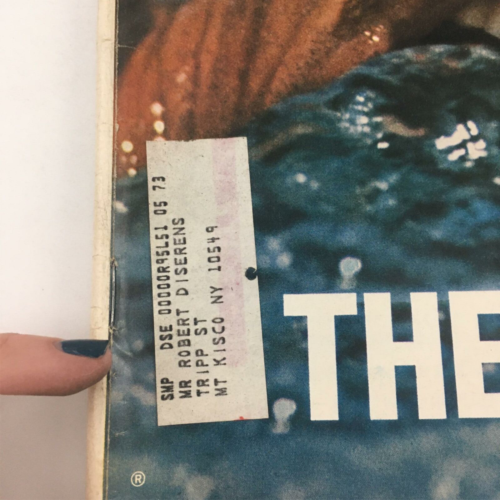 Close-up of the side cover of VTG Life Magazine August 18, 1972 showing the address label and printing details, associated with the cover story about Mark Spitz.