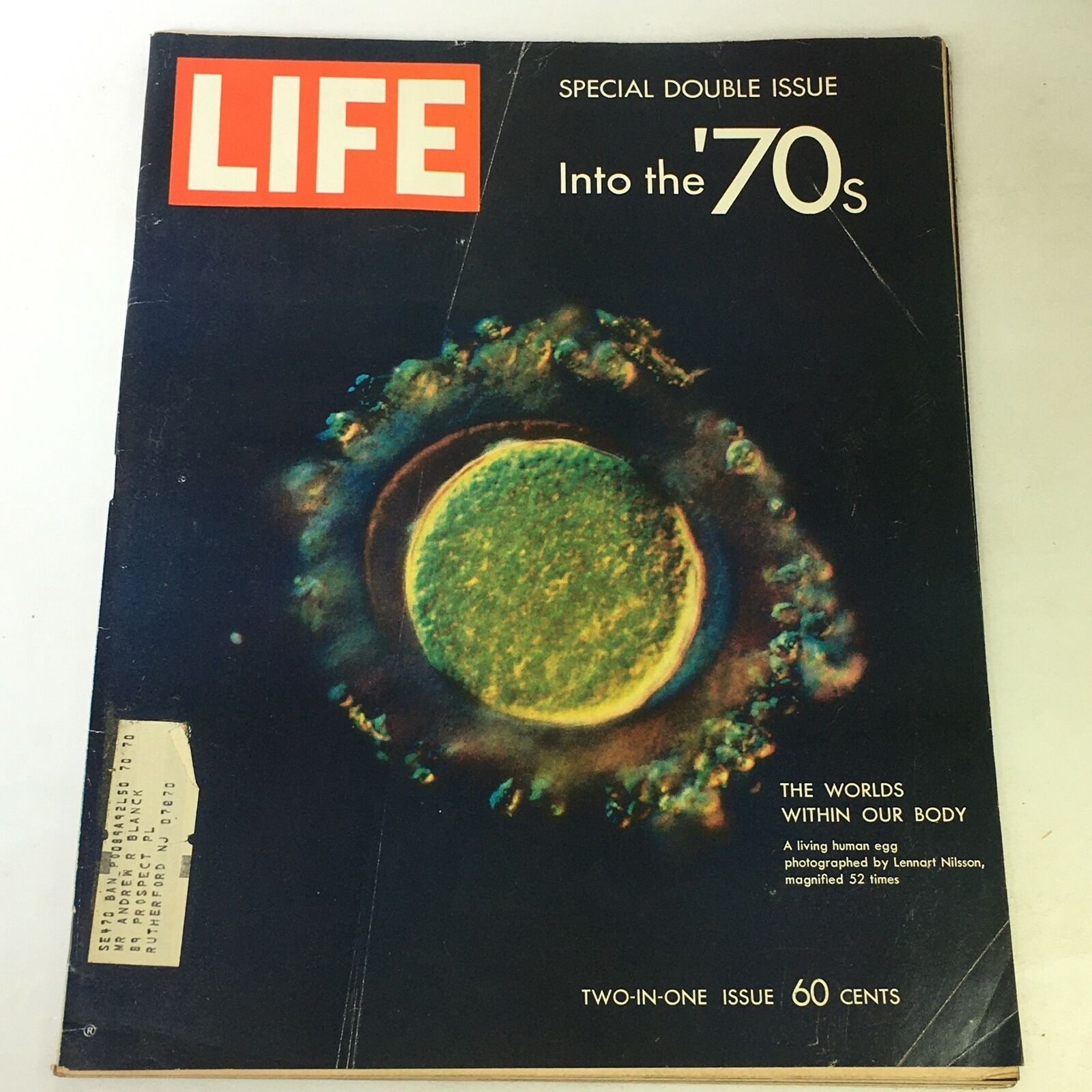 Cover of the VTG Life Magazine January 1970 titled 'The Worlds Within Our Body', featuring a magnified image of a living human egg captured by Lennart Nilsson. This special double issue explores human anatomy in detail.
