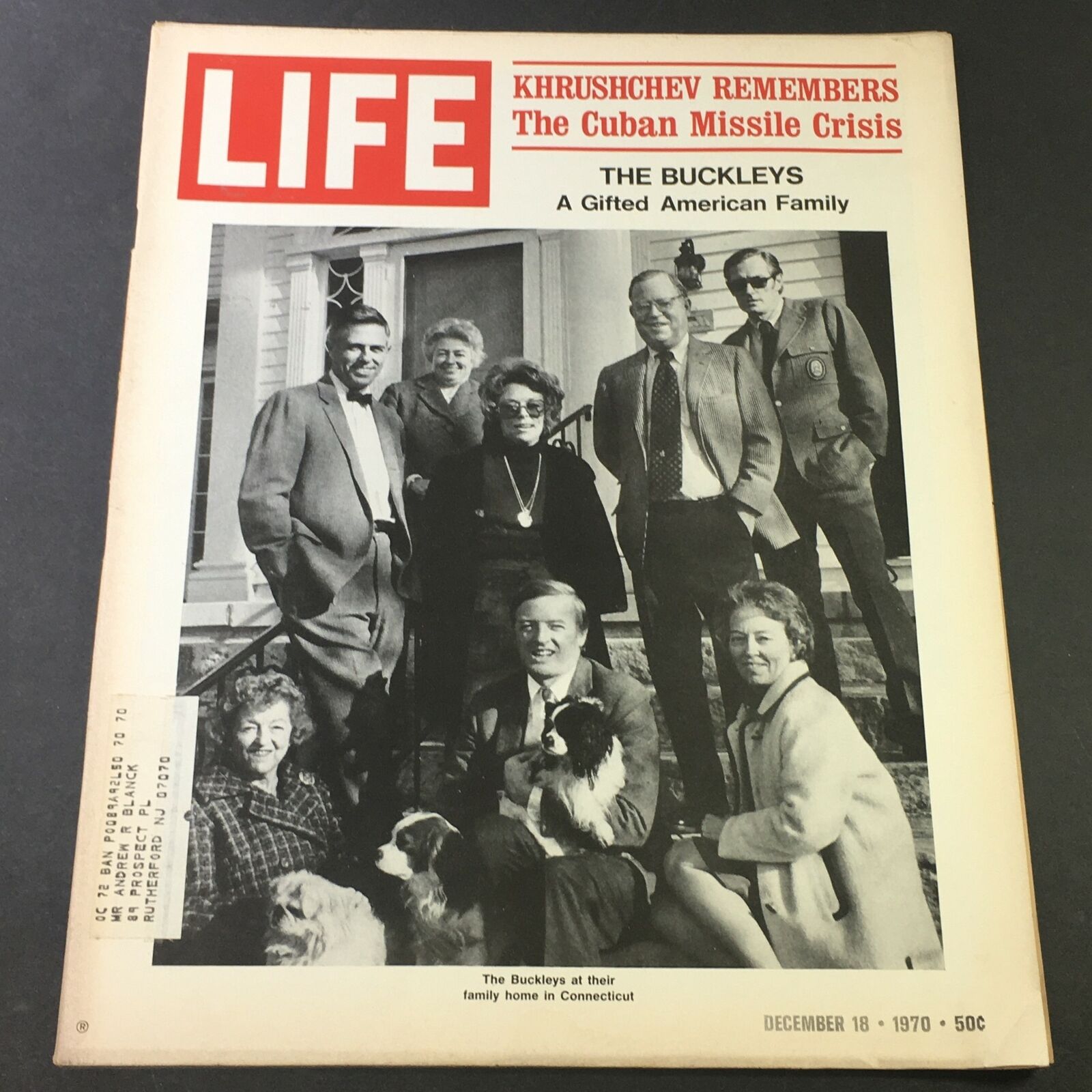 Cover of VTG Life Magazine December 18, 1970 featuring Nikita Khrushchev and The Buckleys Family, showcasing a blend of historical content and family life.