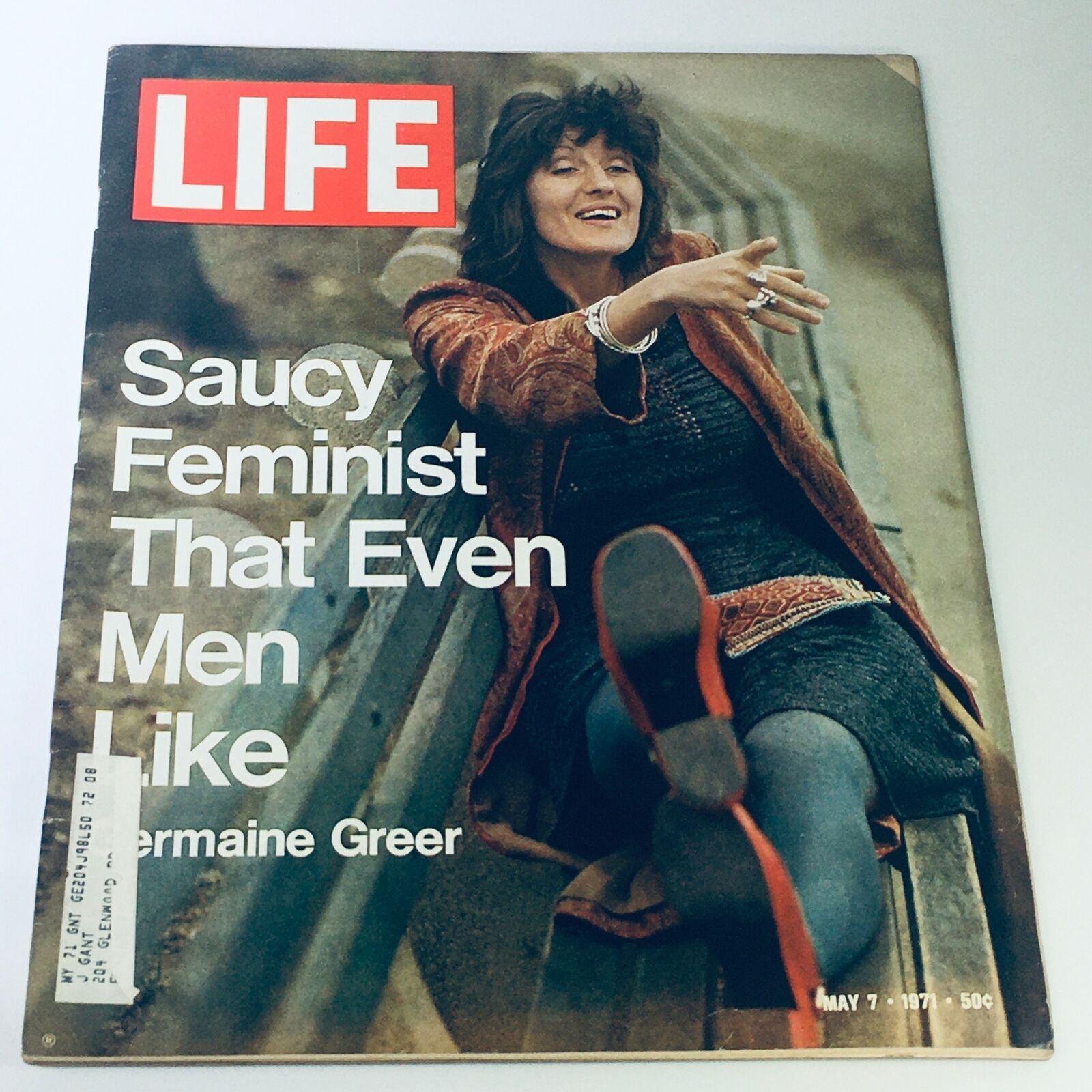 Cover of VTG Life Magazine from May 7, 1971, featuring the headline 'Saucy Feminist That Even Men Like' and a photograph of feminist icon Germaine Greer.