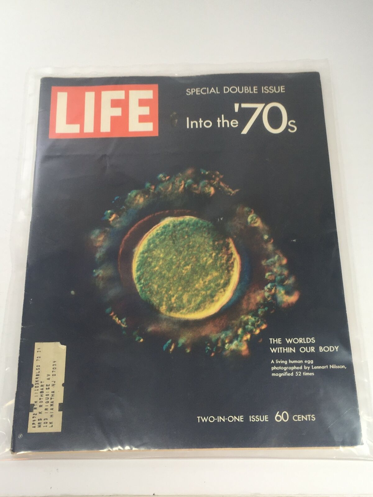 Cover of VTG Life Magazine dated January 9, 1970, featuring the title 'Into the 70's' and the story 'The Worlds Within Our Body' with a striking image of a magnified human egg by photographer Lennart Nilsson.