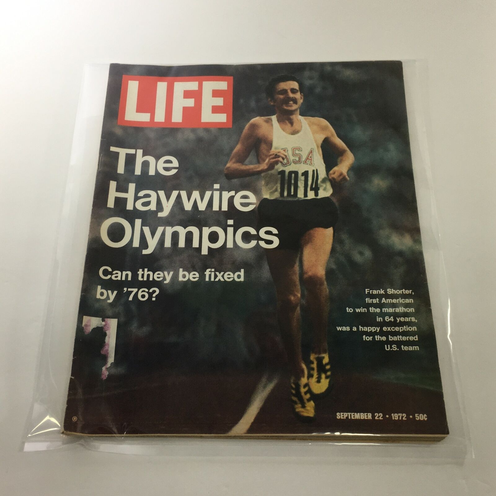 Cover of VTG Life Magazine from September 22, 1972, featuring an article on 'The Haywire Olympics' discussing potential fixes for the event, with a runner in focus.