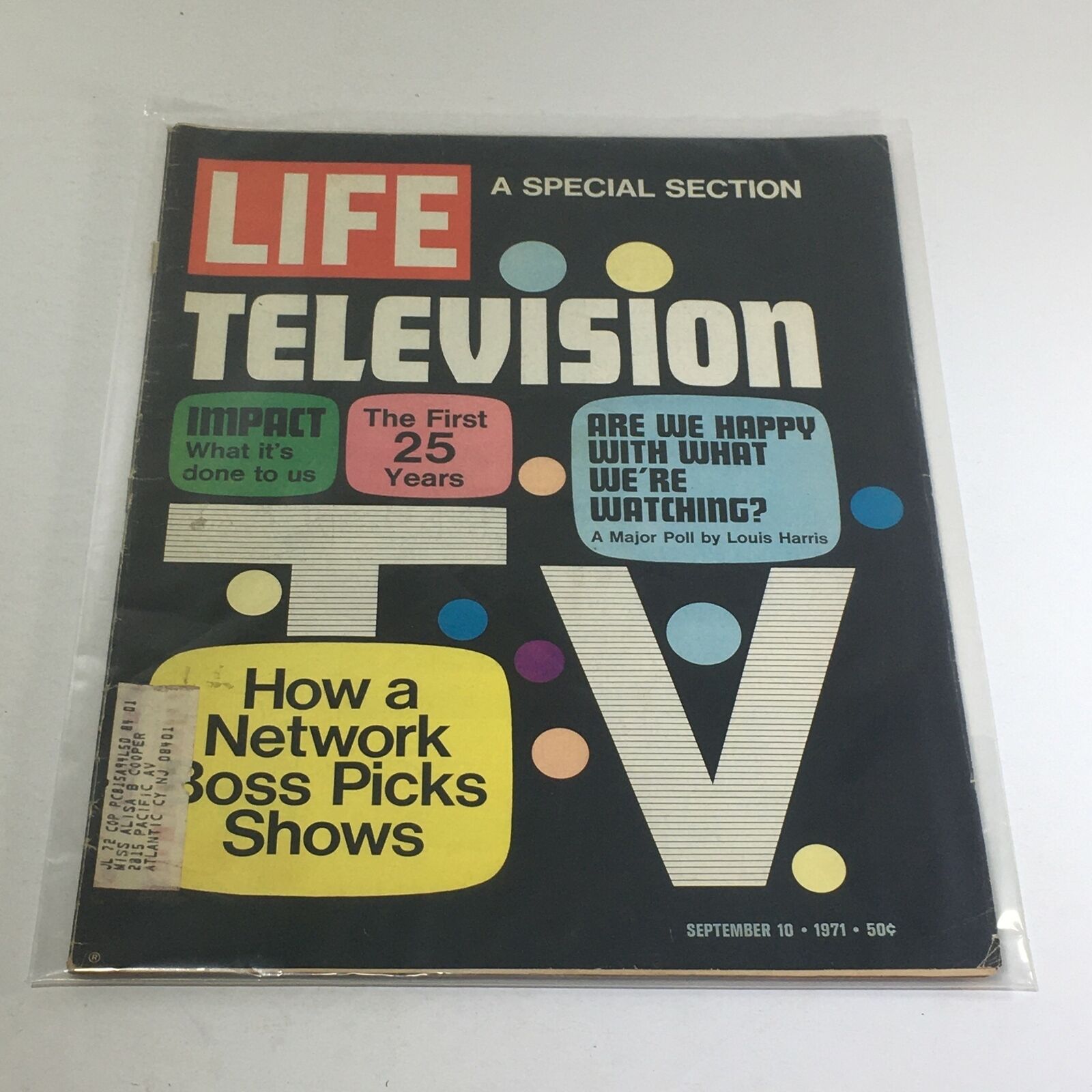 Vintage Life Magazine cover from September 10, 1971, featuring a special section on television's first 25 years, including articles on the impact of TV, audience satisfaction, and how network bosses select shows.
