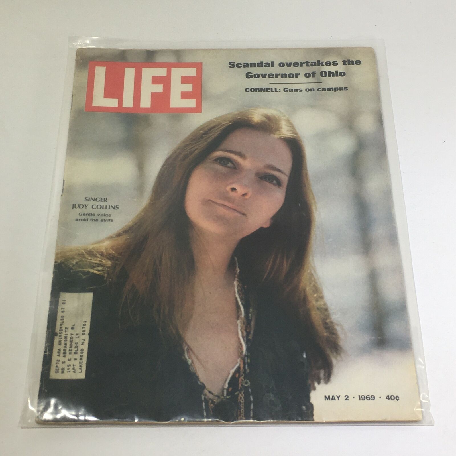 VTG Life Magazine cover featuring singer Judy Collins, May 2, 1969. The cover highlights Collins' gentle voice amid the strife of the era, showcasing a nostalgic reflection of the late 1960s music scene.