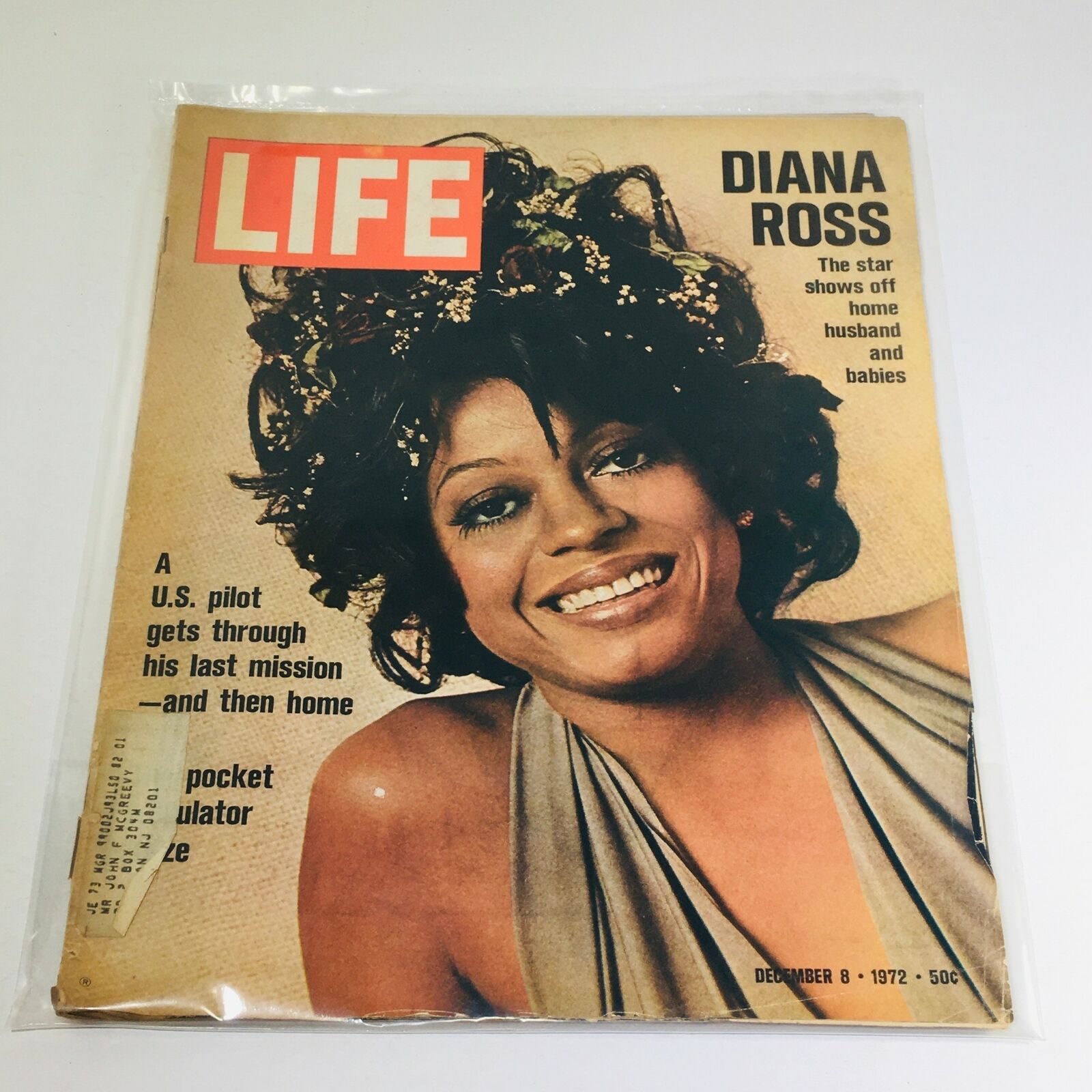 Vintage Life Magazine from December 8, 1972 featuring Diana Ross on the cover, alongside a headline about a U.S. pilot's last mission, captured in good used condition.
