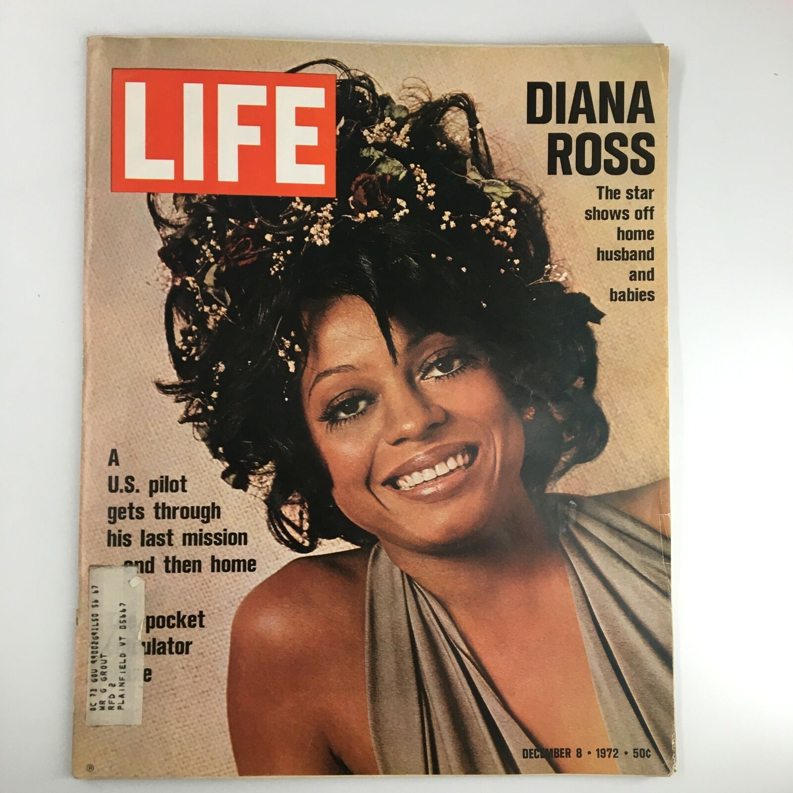 Vintage Life Magazine cover from December 8, 1972 featuring Diana Ross, highlighting her as she shows off her home, husband, and babies.