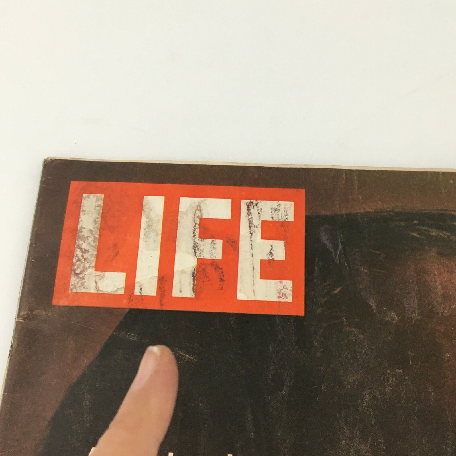 Close-up view of the Life Magazine logo on the cover from July 7, 1972, displaying the title 'LIFE' in bold, along with the self-portrait of George McGovern.