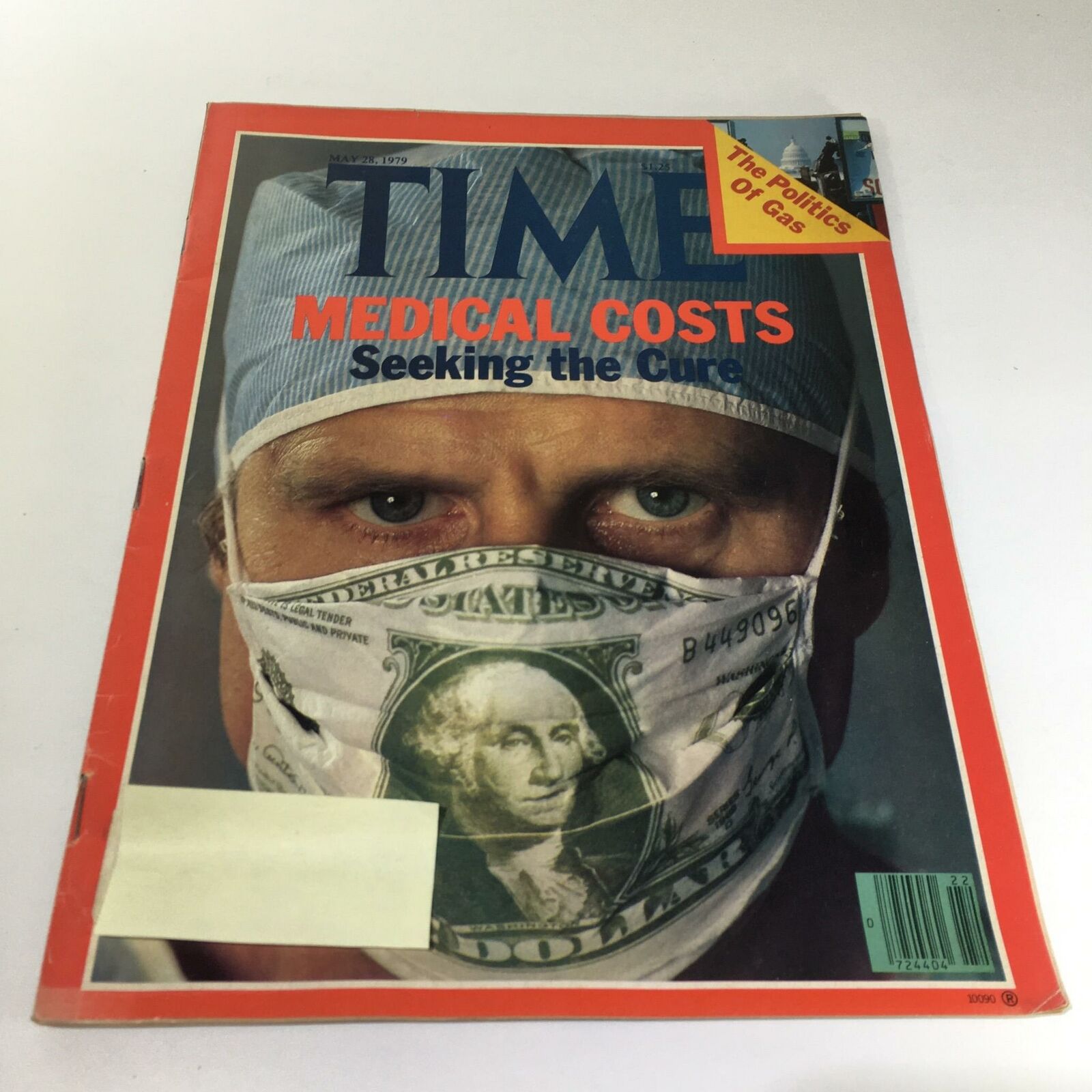 Cover of Time Magazine, May 28 1979, featuring a surgeon wearing a mask made from dollar bills, titled 'Medical Costs: Seeking the Cure.'