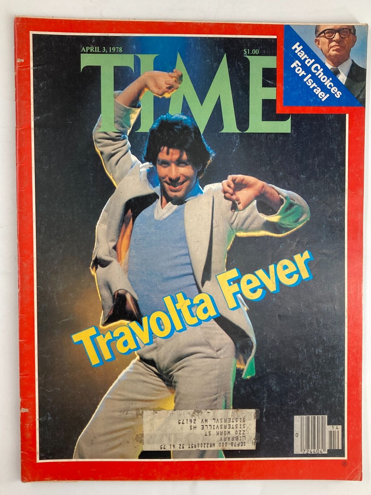 VTG Time Magazine April 3 1978 featuring John Travolta on the cover, highlighting 'Travolta Fever' and 'Hard Choices for Israel'. A vintage collectible encapsulating 1970s pop culture.