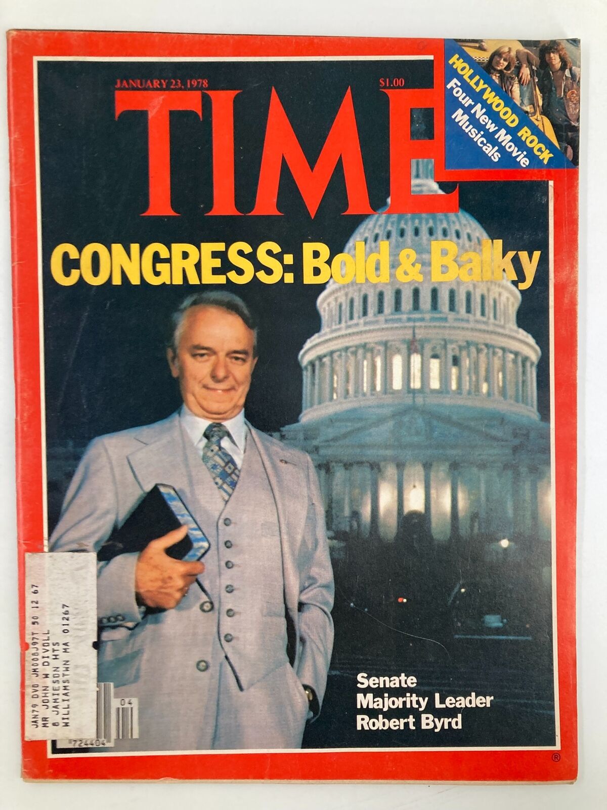 VTG Time Magazine January 23, 1978 Cover featuring Senate Majority Leader Robert Byrd with the Capitol building in the background.