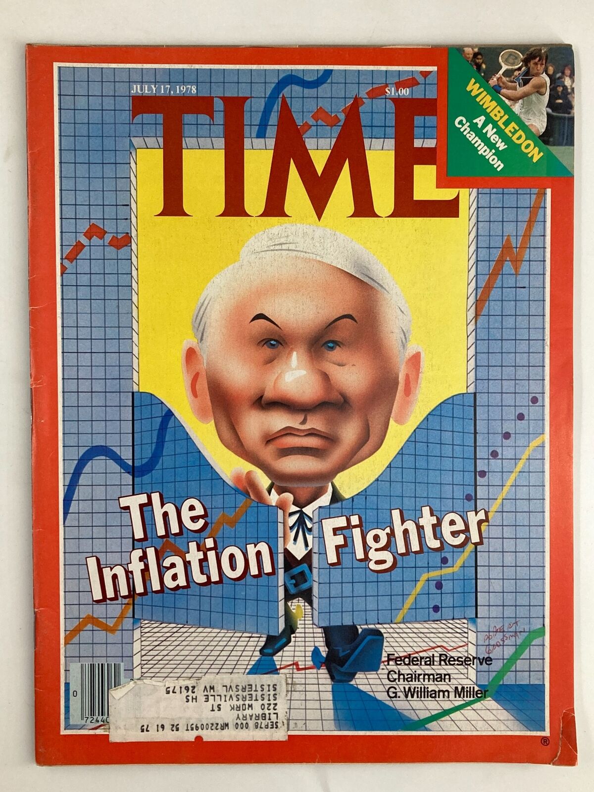 VTG Time Magazine July 17 1978 cover featuring G. William Miller as 'The Inflation Fighter' with economic graphs and a caricatured illustration.