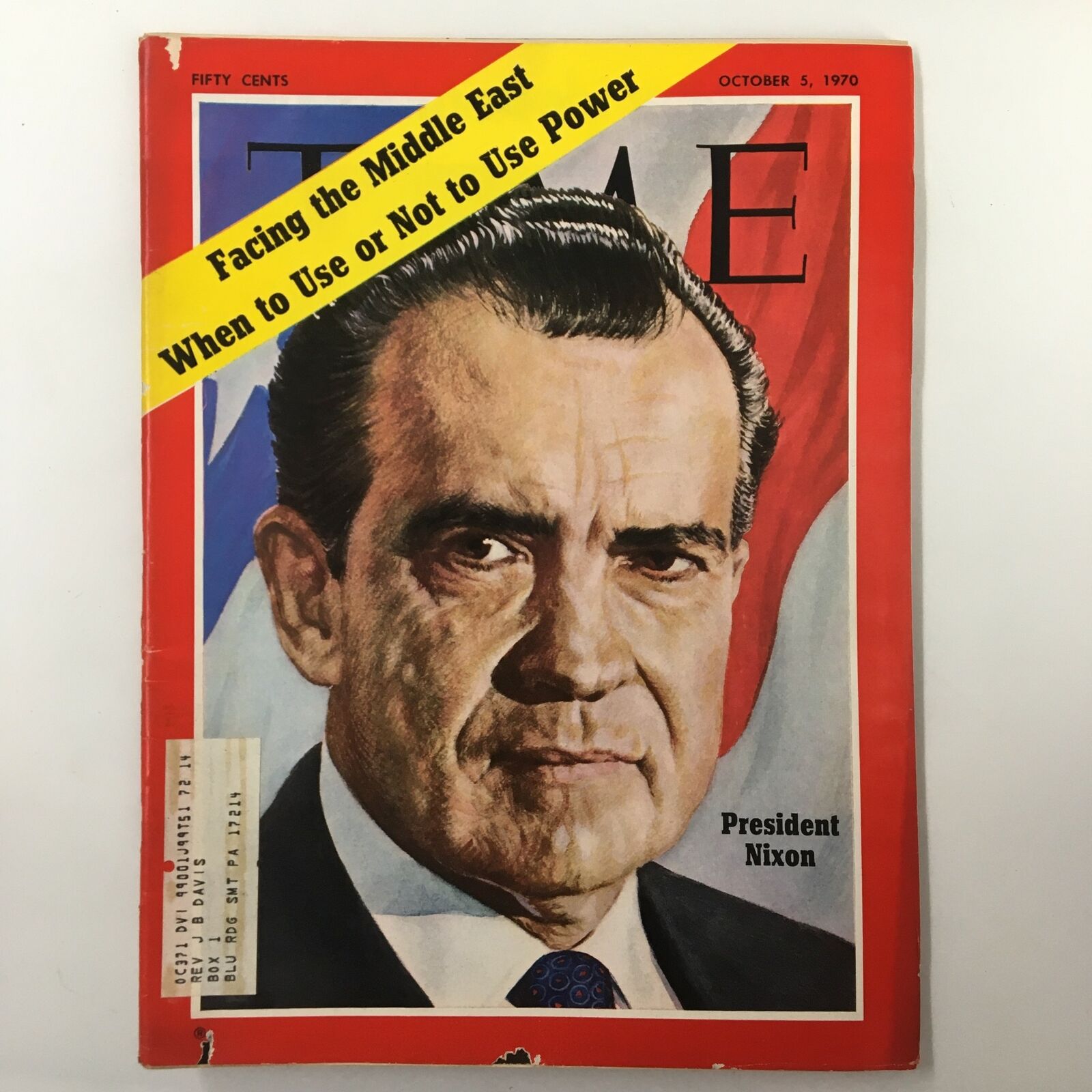 VTG Time Magazine October 5 1970 featuring President Richard Nixon with a cover story on Middle Eastern diplomacy, displaying vibrant colors and bold headlines.