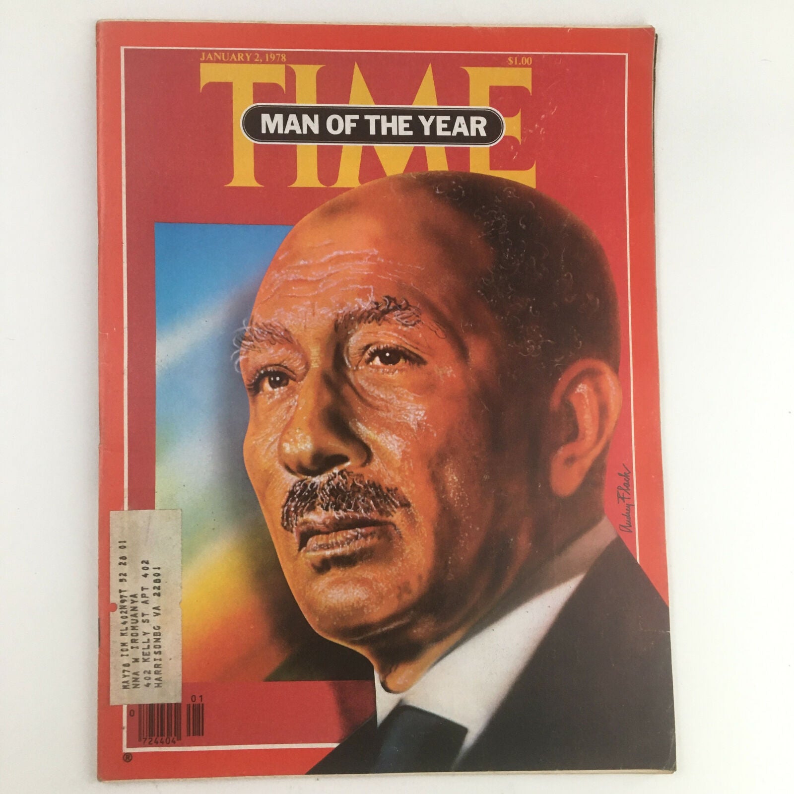 Cover of Time Magazine January 2 1978 Vol. 111 No. 1 featuring Anwar Sadat as Man of the Year, showcasing a portrait of Sadat with a vibrant background.