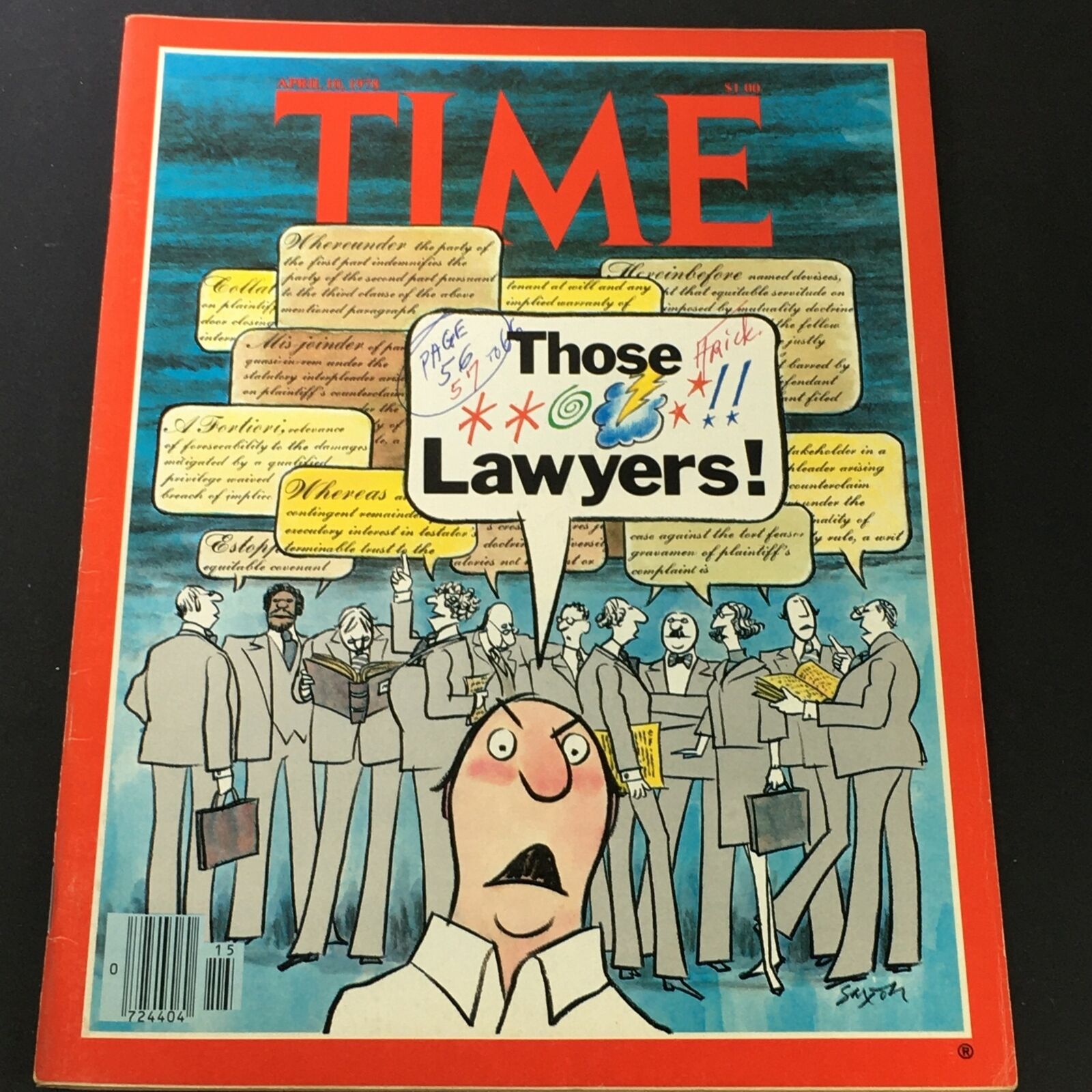 VTG Time Magazine April 10 1978 cover featuring the headline 'Those Lawyers!' with a colorful illustration of lawyers discussing legal matters. A unique vintage collector's item.