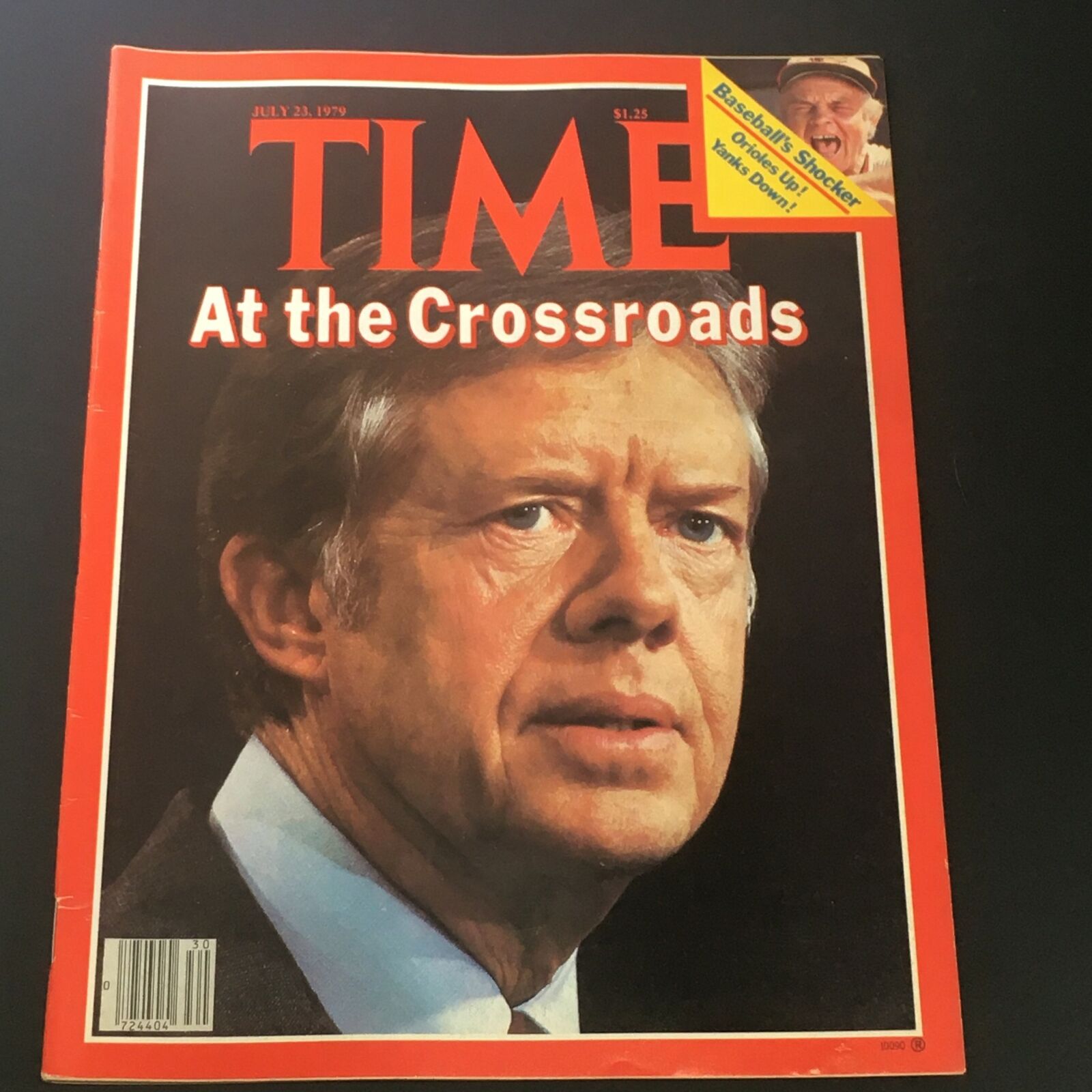 Vintage Time Magazine July 23 1979 featuring Jimmy Carter on the cover, titled 'At the Crossroads', showcasing significant political themes of the era.