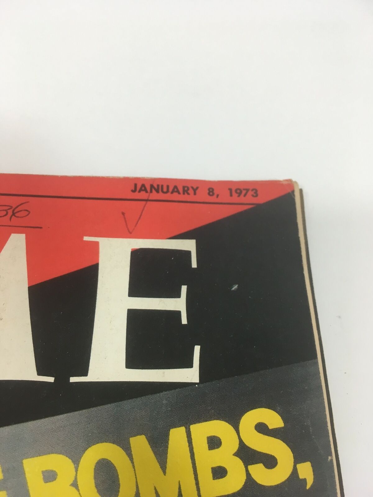Close-up view of the Time Magazine cover dated January 8, 1973, highlighting the title 'After the Bombs, What Peace?' and the magazine's publication details.