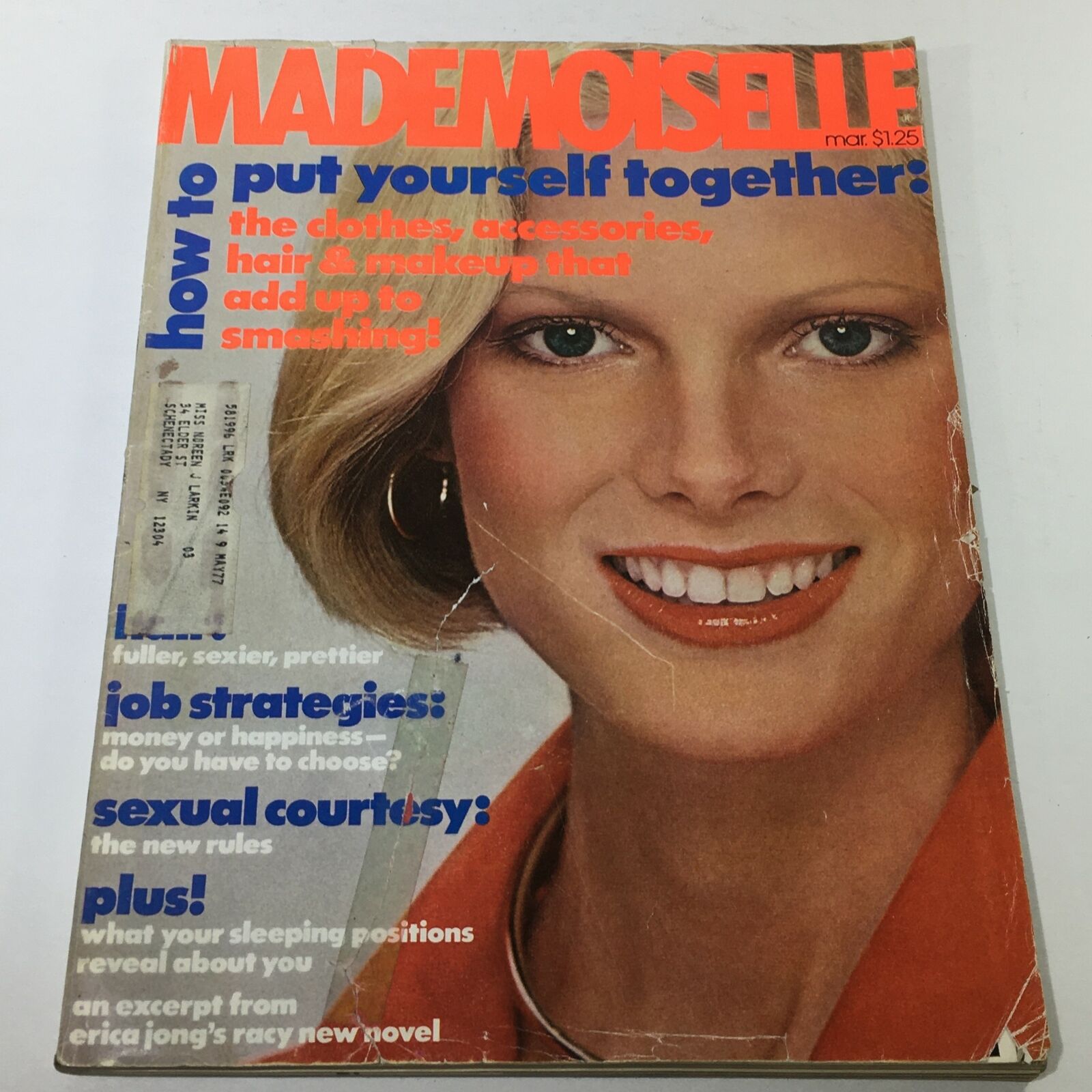 VTG Mademoiselle Magazine Cover from March 1977 featuring Lisa Copper, showcasing vintage fashion and lifestyle trends from the late 70s.