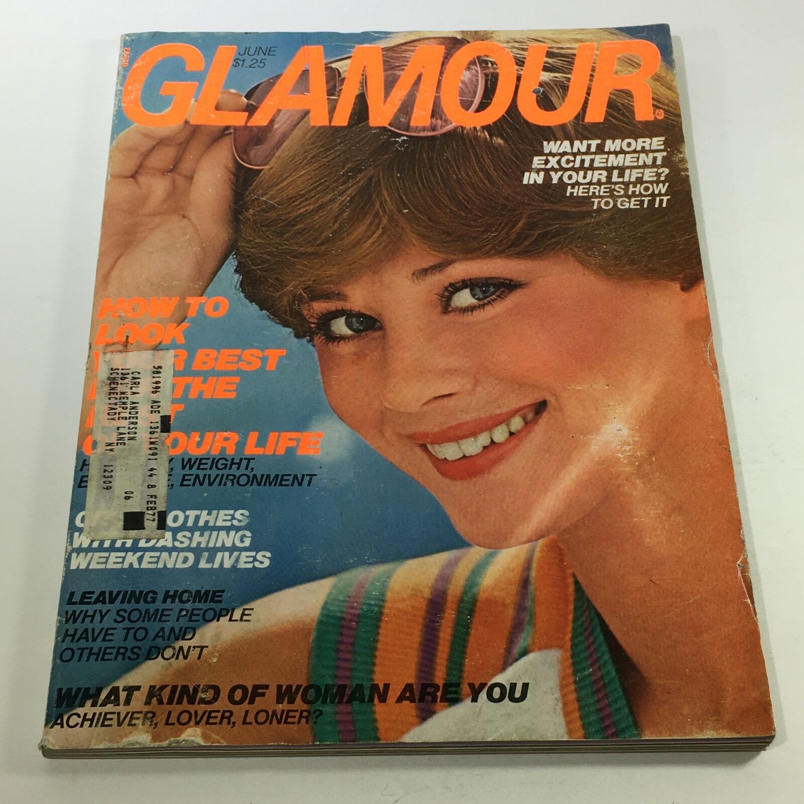 Cover of Glamour Magazine June 1976 featuring Shaun Casey, showcasing vibrant fashion and hairstyle trends of the 1970s.