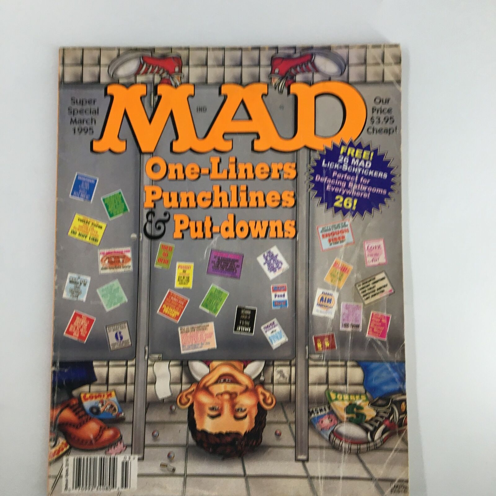 Mad Magazine March 1995 edition featuring One-Liners, Punchlines, and Put-downs, with a humorous cover design and illustrations representing comedic culture.