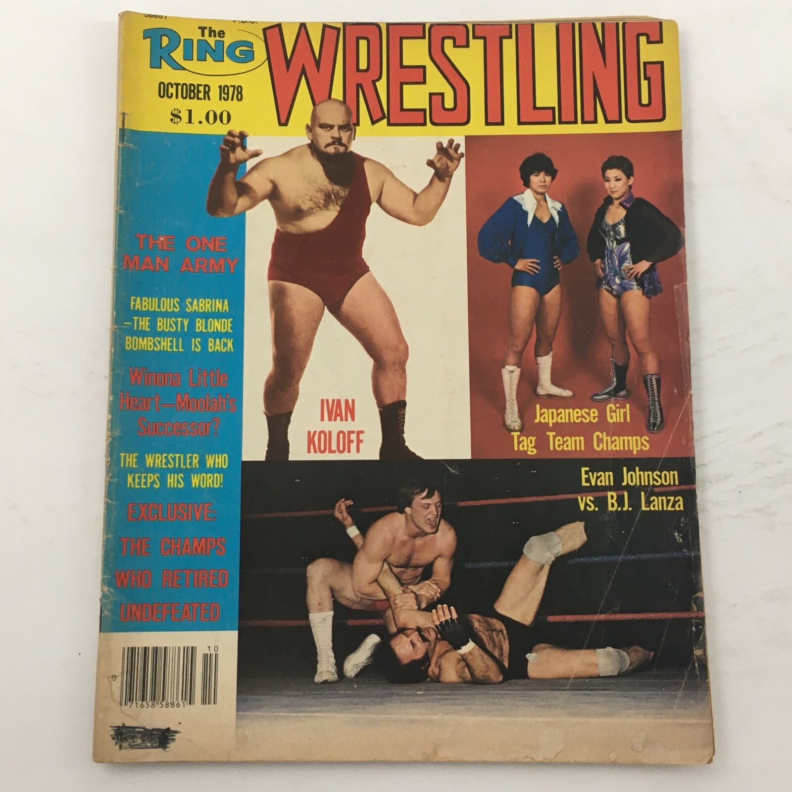 The Ring Wrestling Magazine October 1978 cover featuring Ivan Koloff, with additional highlights of Evan Johnson vs B.J. Lanza, and Japanese Girl Tag Team Champs.