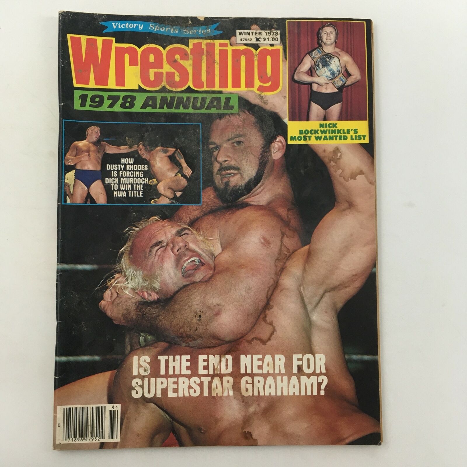 WWF Wrestling Magazine Winter 1978 featuring a dramatic cover image of Dusty Rhodes forcing Dick Murdoch to submit in a wrestling match.