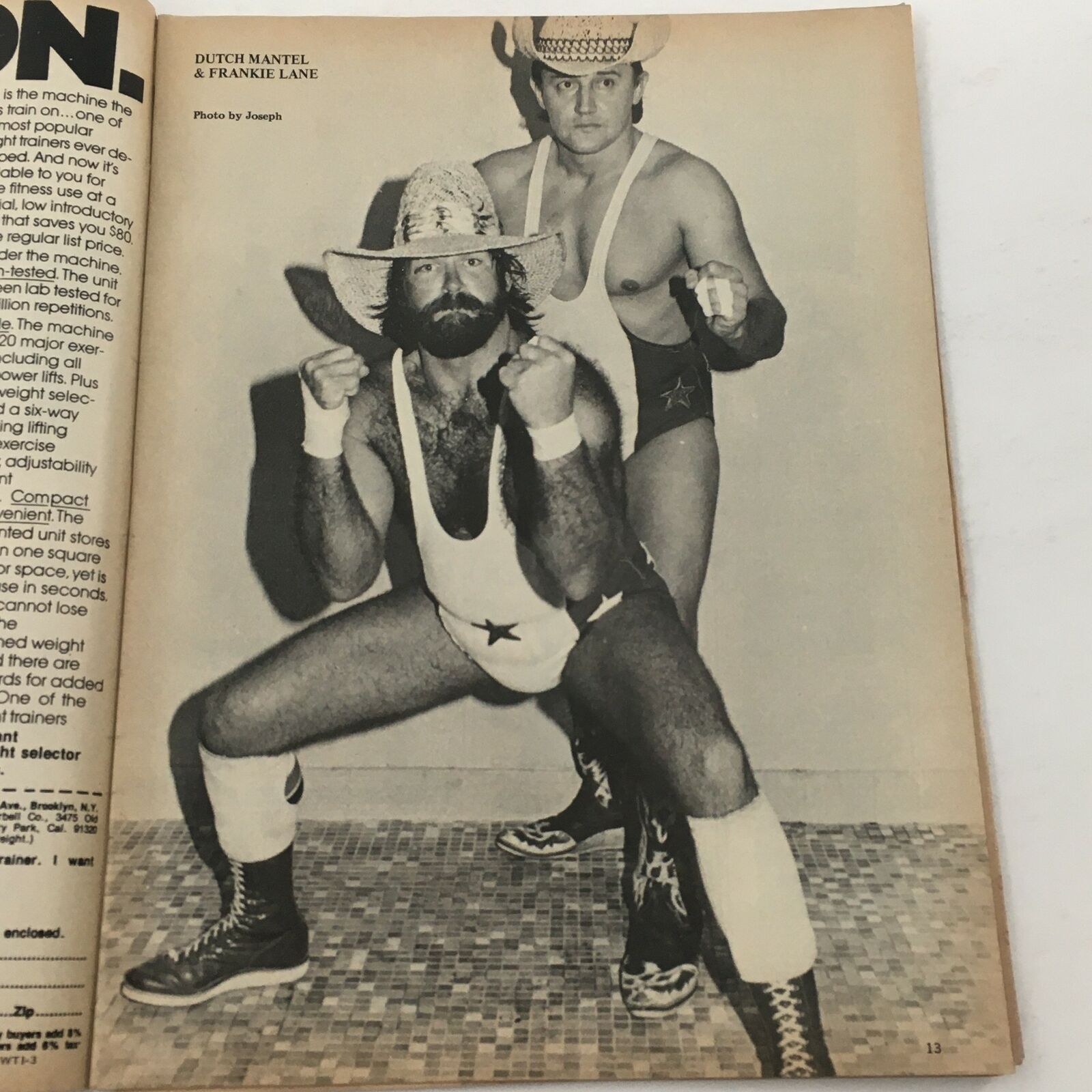 Wrestling Training Illustrated Magazine Spring 1981 photo of Dutch Mantel and Frankie Lane posing in their wrestling attire.