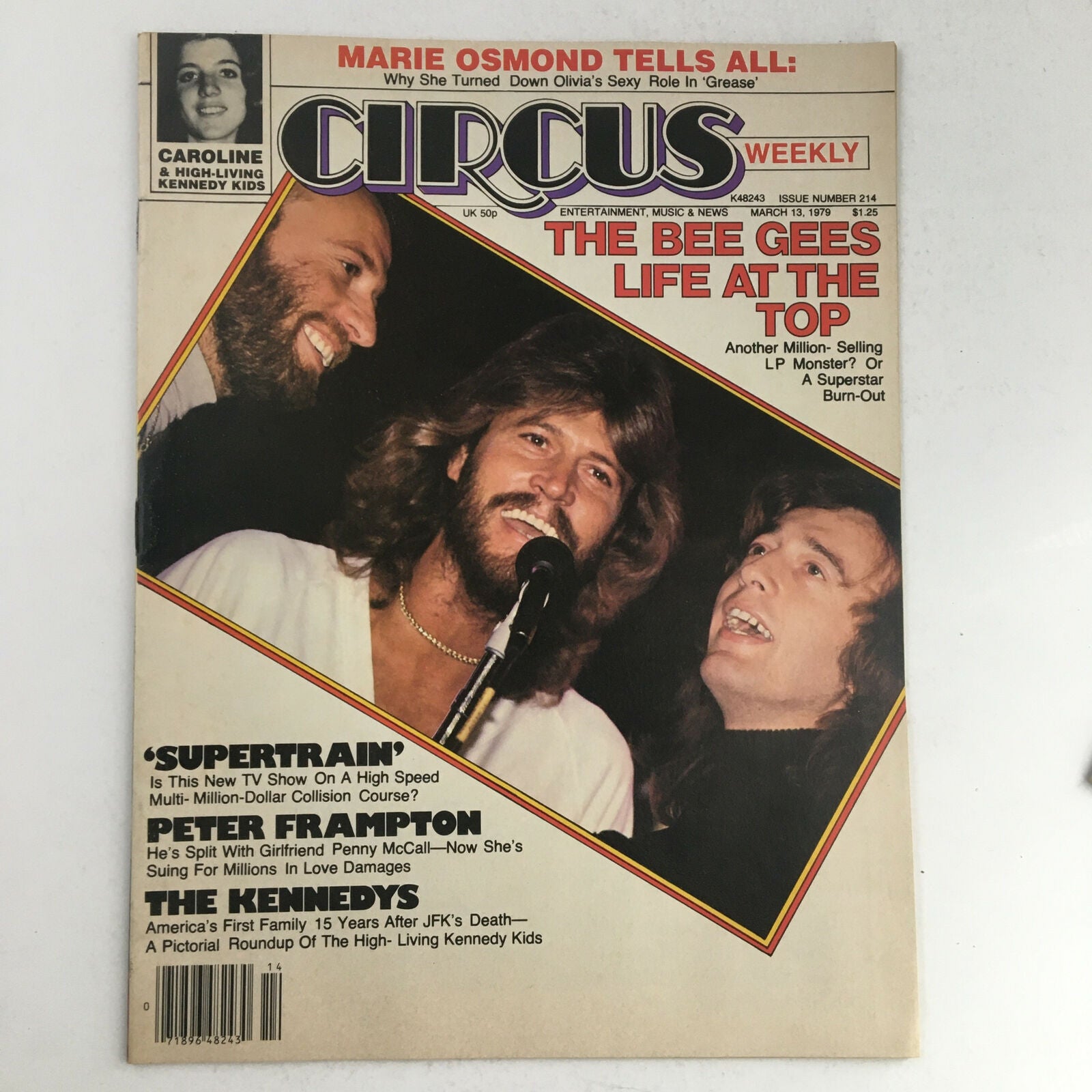 Cover of Circus Magazine March 13, 1979 featuring The Bee Gees with the title 'Life at the Top'. This vintage magazine showcases iconic pop culture from the late 1970s.