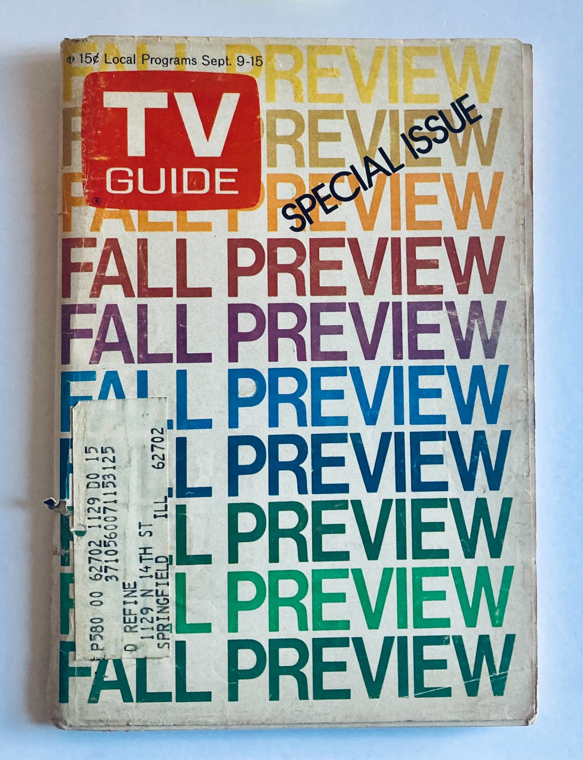 Cover of TV Guide Magazine September 9 1972 #515 Fall Preview Eastern IL Ed. No Label, featuring colorful text design of 'FALL PREVIEW' and 'SPECIAL ISSUE'.