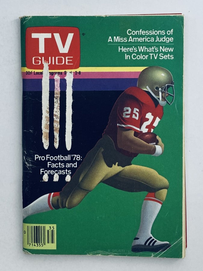 TV Guide Magazine September 2 1978 #1327 featuring Pro-Football Facts New Hampshire Edition with a colorful cover illustration of a football player in action.