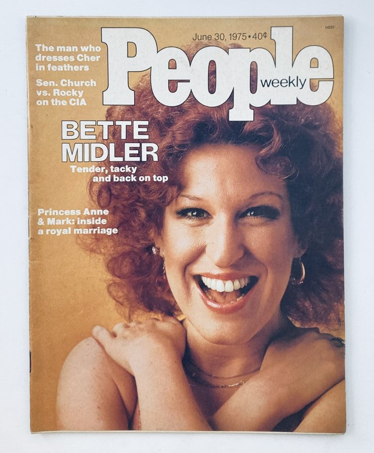 Vintage People Weekly Magazine cover from June 30, 1975, featuring Bette Midler, showcasing a nostalgic look at 1970s pop culture and fashion.