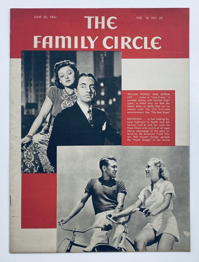 Cover of VTG The Family Circle Magazine June 20, 1941 featuring William Powell and Myrna Loy, showcasing a nostalgic design reflecting classic Hollywood style.
