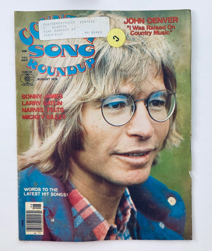 Cover of Country Song Roundup Magazine August 1976 featuring John Denver, showcasing titles and imagery reflective of country music culture.