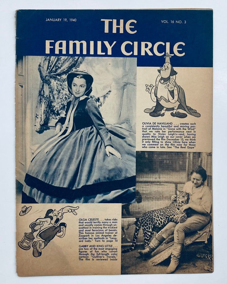 Cover of VTG The Family Circle Magazine January 19 1940 featuring Olivia de Havilland, showcasing vintage articles and illustrations.