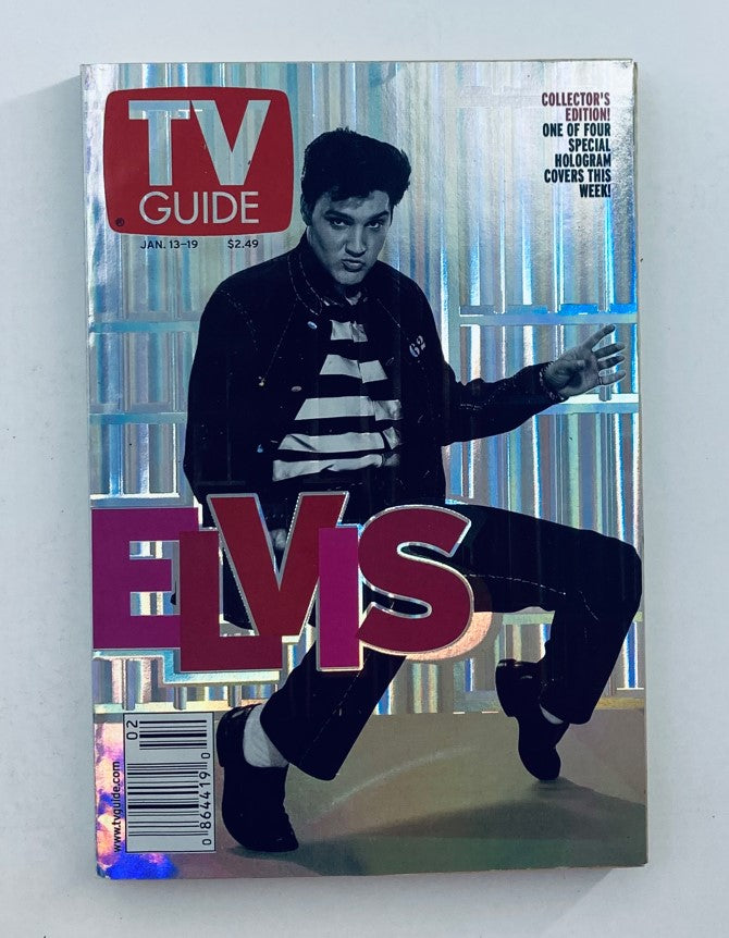 TV Guide Magazine January 13 2001 featuring Elvis Presley on the cover, showcasing a special hologram design and capturing the essence of the King of Rock and Roll.