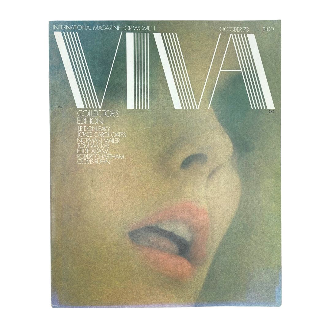 VTG Viva Magazine October 1973 Vol. 1 No. 1 cover featuring a stylized photograph of a woman's face, capturing the essence of 1970s culture and fashion.