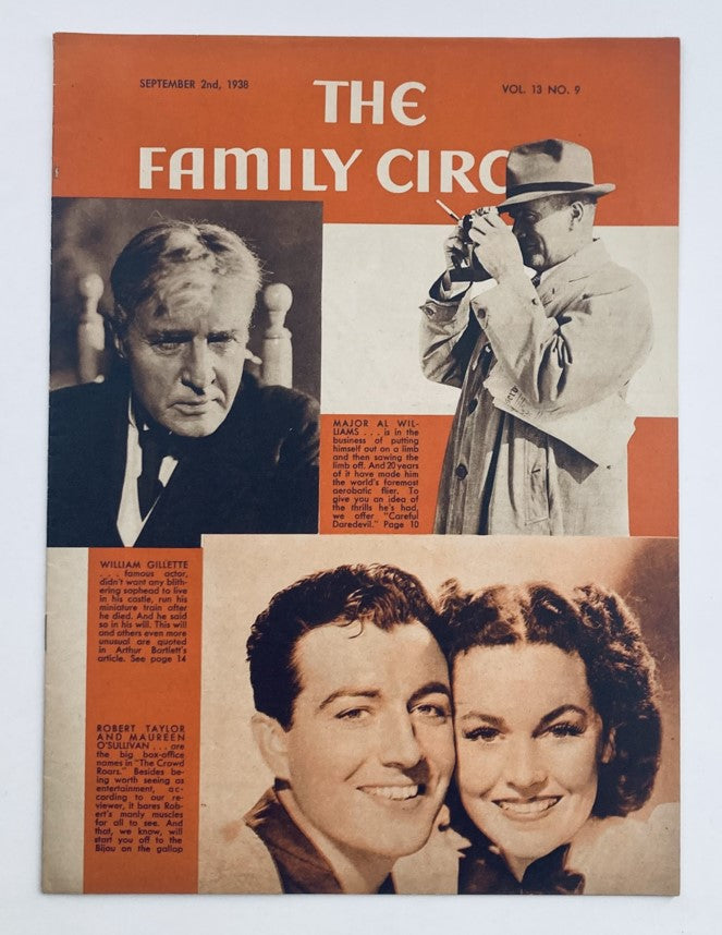 Cover of VTG The Family Circle Magazine from September 2, 1938, featuring Major Al Williams and articles on family living and notable personalities.