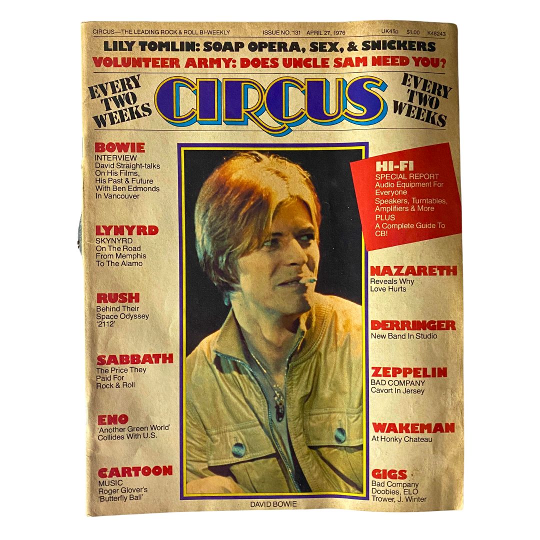 VTG Circus Magazine April 27 1976 No. 131 featuring David Bowie on the cover, highlighting iconic 1970s music culture.