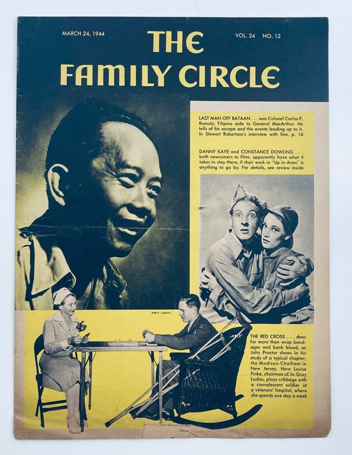 VTG The Family Circle Magazine March 24, 1944 cover featuring Col. Carlos P. Romulo, showcasing mid-century visuals and themes.