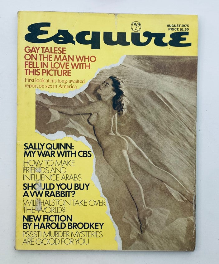 Cover of Esquire Magazine August 1975 No. 501 featuring Sally Quinn's article 'My War with CBS', showcasing a striking image of a woman and headlines related to contemporary issues of the time, reflecting the cultural atmosphere of the 1970s.