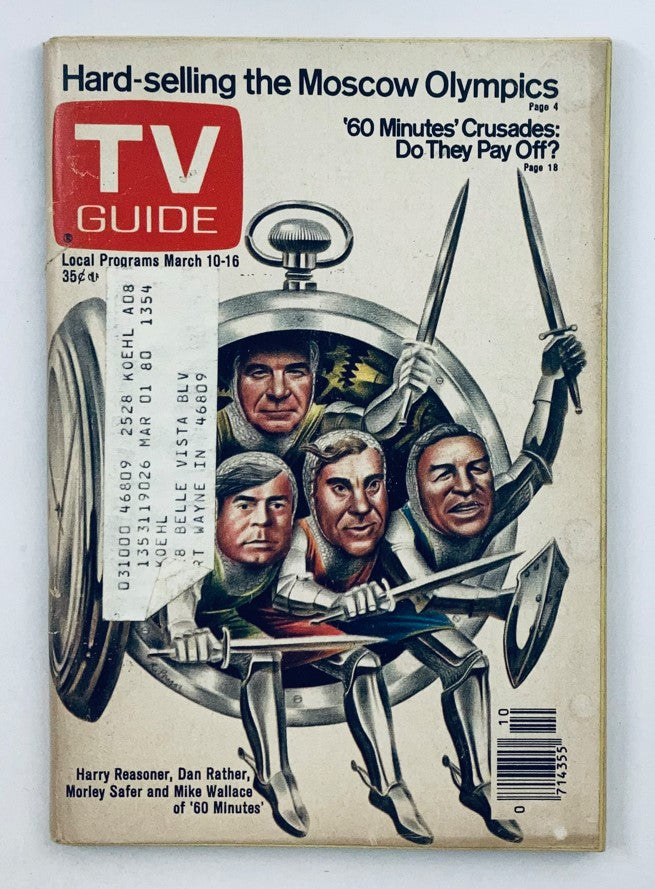 TV Guide Magazine cover from March 10, 1979, featuring Mike Wallace and the theme '60 Minutes' with the caption Hard-selling the Moscow Olympics. Collectible edition showcasing prominent TV personalities including Dan Rather and Morley Safer.