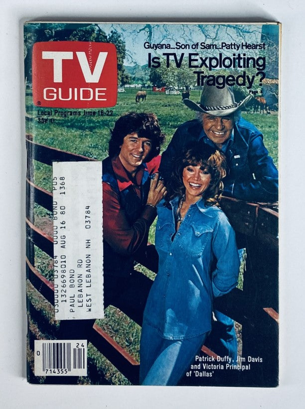 TV Guide Magazine June 16 1979 issue number 1368 featuring Patrick Duffy and Victoria Principal on the cover, highlighting iconic stars of the series Dallas, with a focus on television history and retro media.