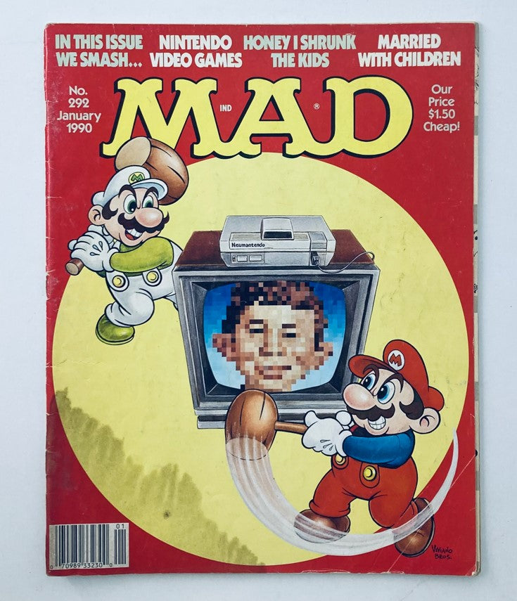 VTG Mad Magazine January 1990 No. 292 cover featuring Super Mario and Luigi, showcasing a humorous take on Nintendo video games, with iconic characters and cultural references in vibrant colors.