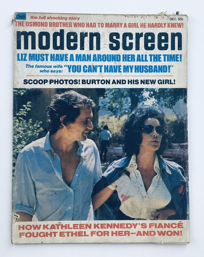 VTG Modern Screen Magazine December 1973 Liz Taylor & Richard Burton cover showcasing the iconic Hollywood couple and the magazine's title prominently displayed