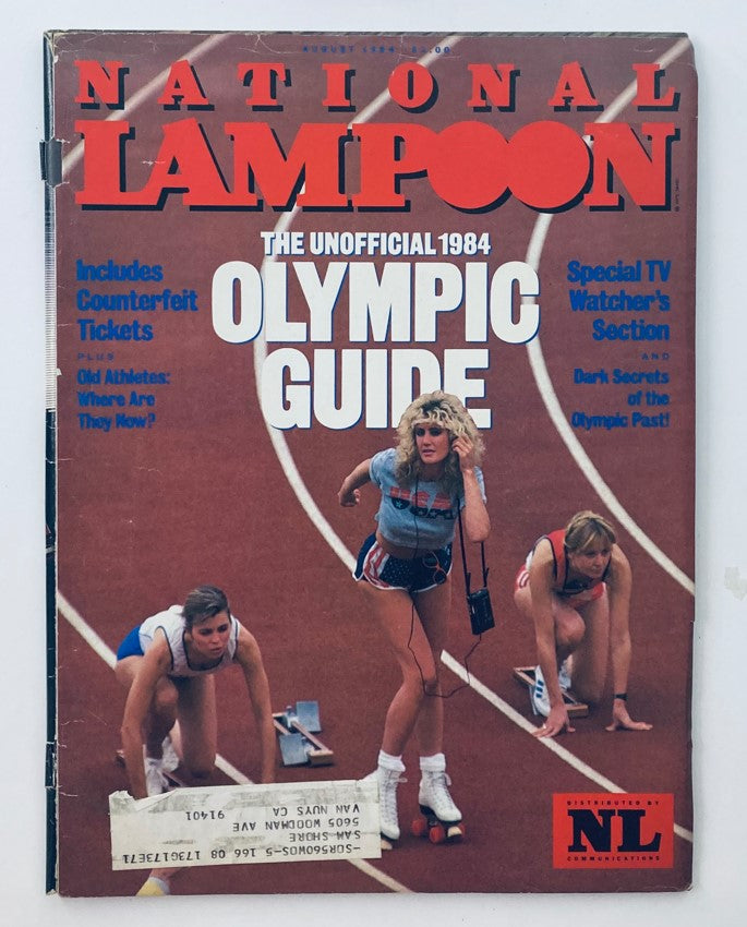 Cover of Vtg National Lampoon Magazine August 1984 Special Edition: The Unofficial 1984 Olympic Guide featuring athletes on a track.