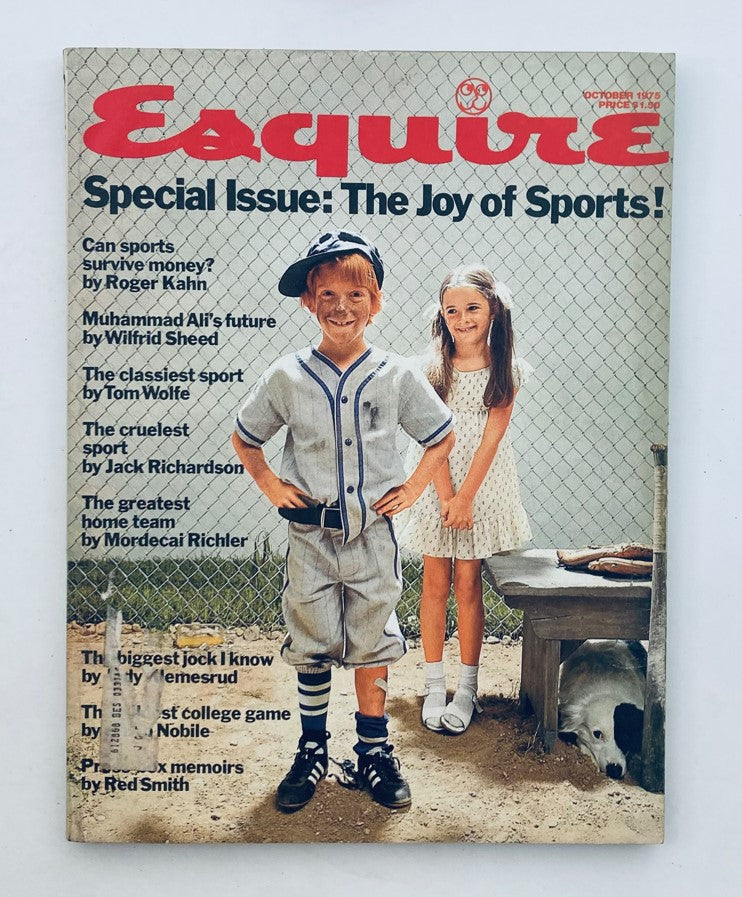 Esquire Magazine October 1975 No. 503 featuring a nostalgic cover design with children dressed in baseball attire, representing the joy of sports through a classic vintage lens.