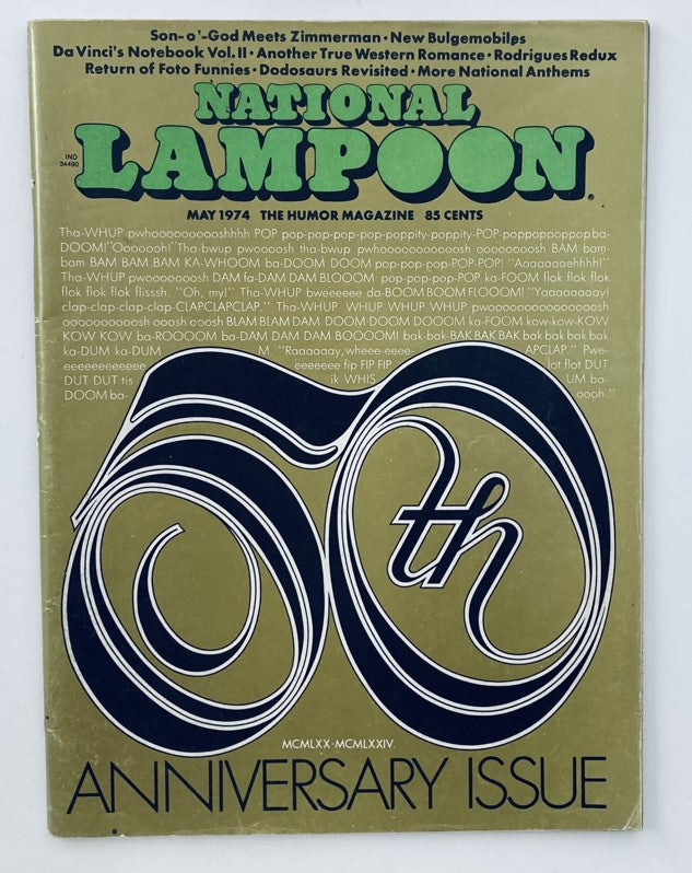 Cover of Vtg National Lampoon Magazine May 1974 Vol 1 No 50 featuring bold typography and artwork, celebrating the 50th anniversary issue of the humor magazine.