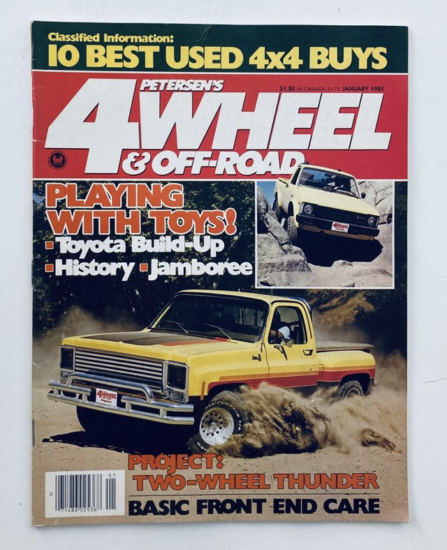 Cover of Petersen's 4 Wheel & Off-Road Magazine, January 1981, featuring a Toyota build-up, off-road vehicles, and highlights of historical significance in automotive culture.
